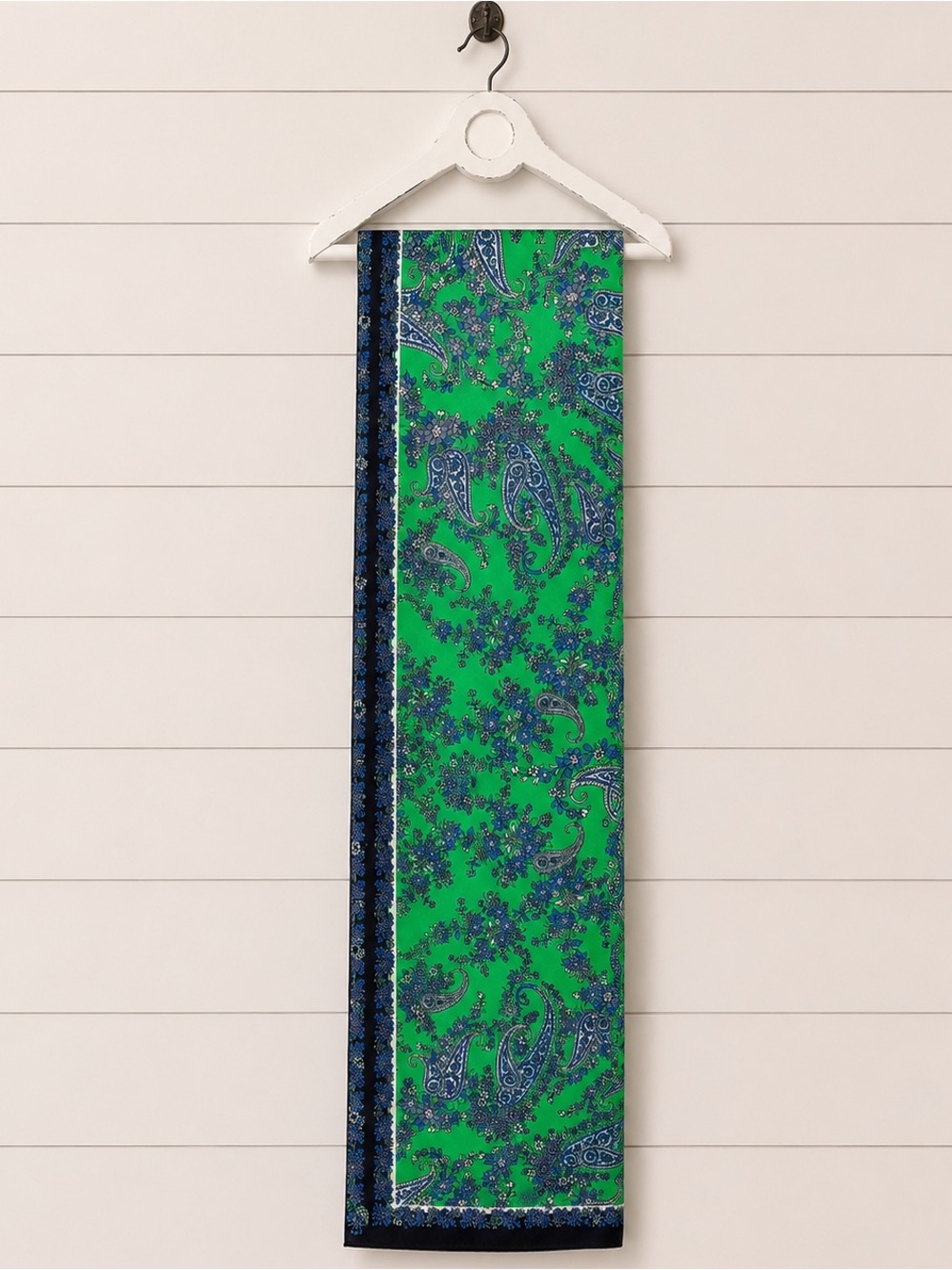 H&M Bright Green Paisley Scarf with Black Trim